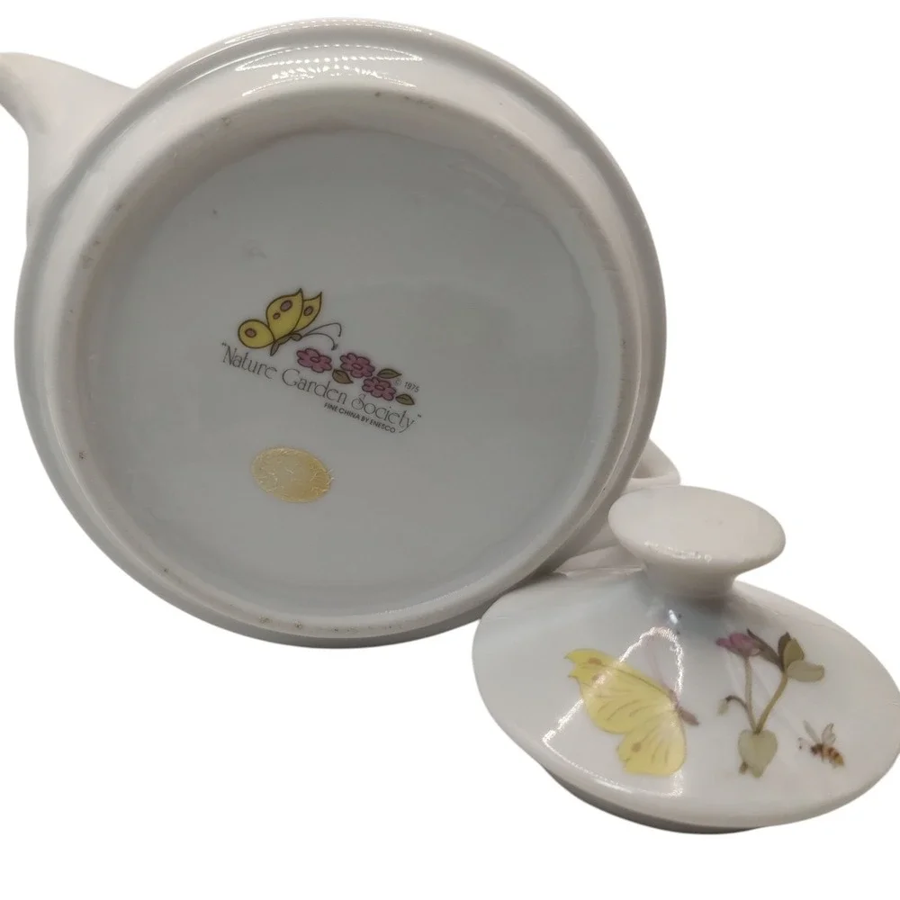 Nature Garden‎ Society Teapot Fine China by Enesco Flowers Butterflies Four Cups